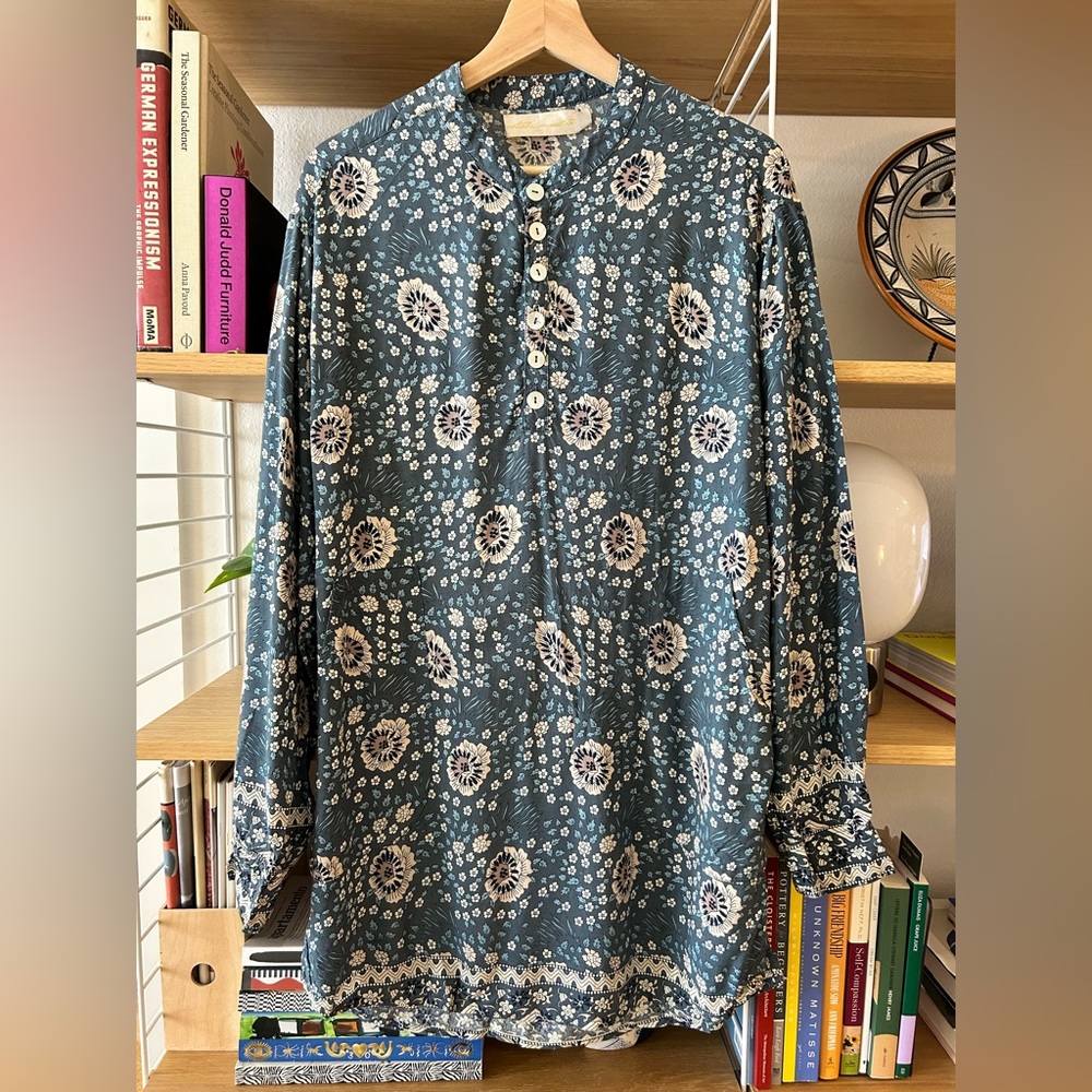 Natalie Martin Apres Swim Shirt Dress Vintage Flowers Turquoise Small